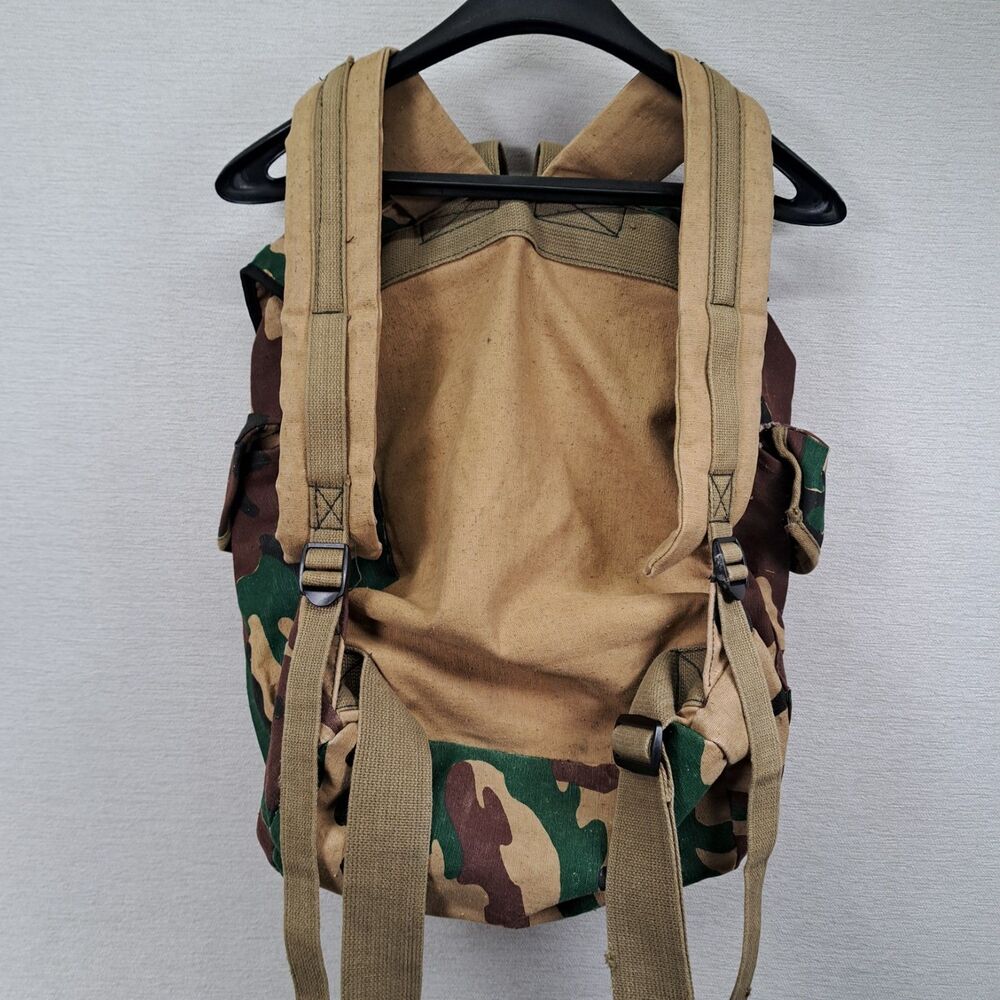 Woodland Camo Canvas Rucksack Backpack Vintage Scout Patch Gorpcore Daypack - Picture 7 of 10